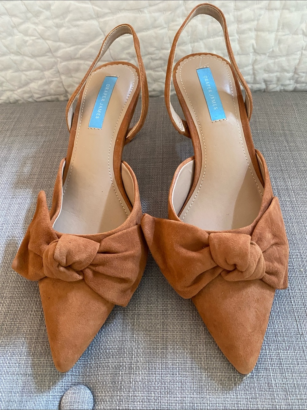 Draper James Tan Suede Knot Pointed-Toe Slingbacks